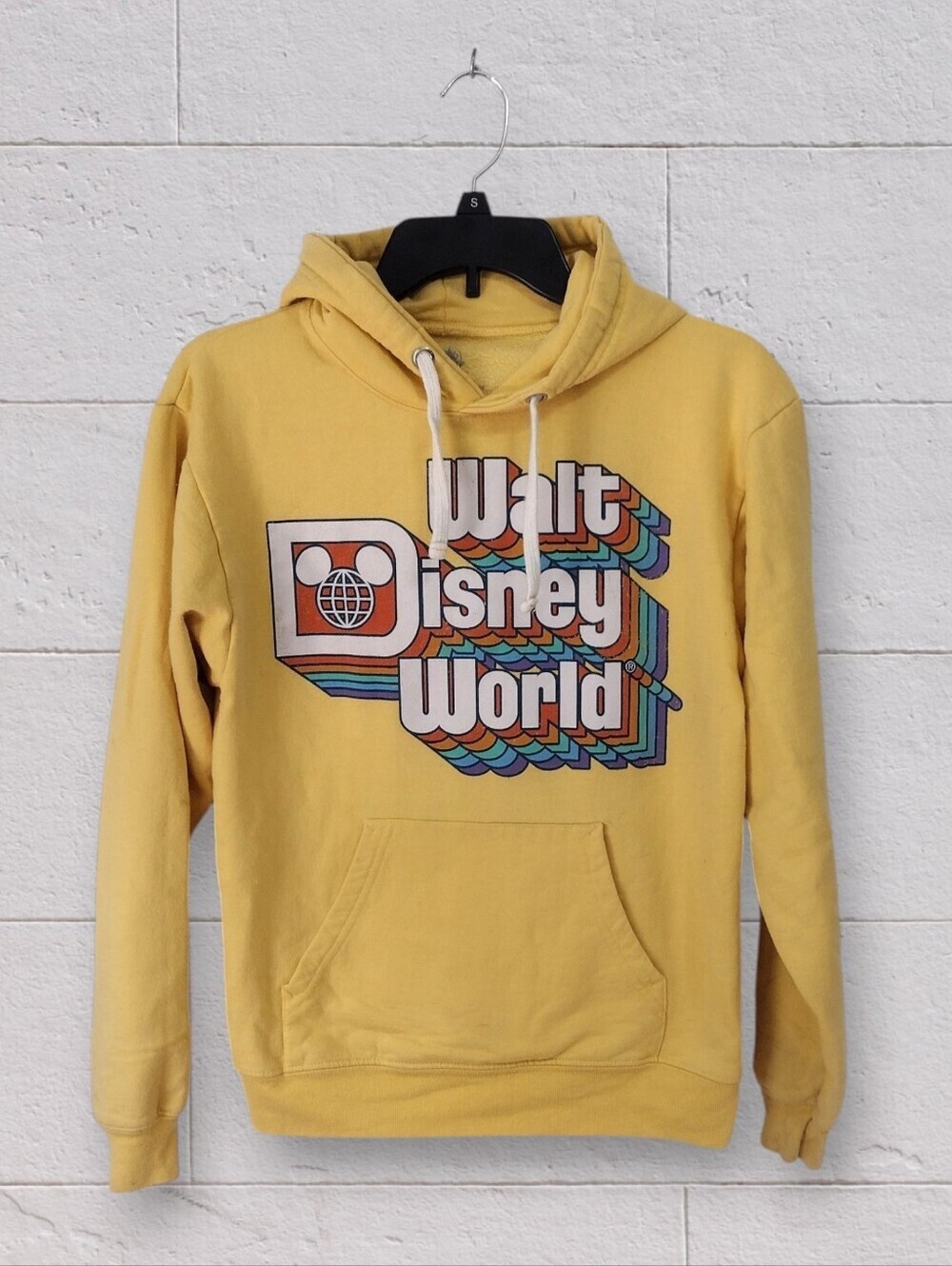 Disney Women's Yellow Retro Logo Pullover Hoodie Size Small